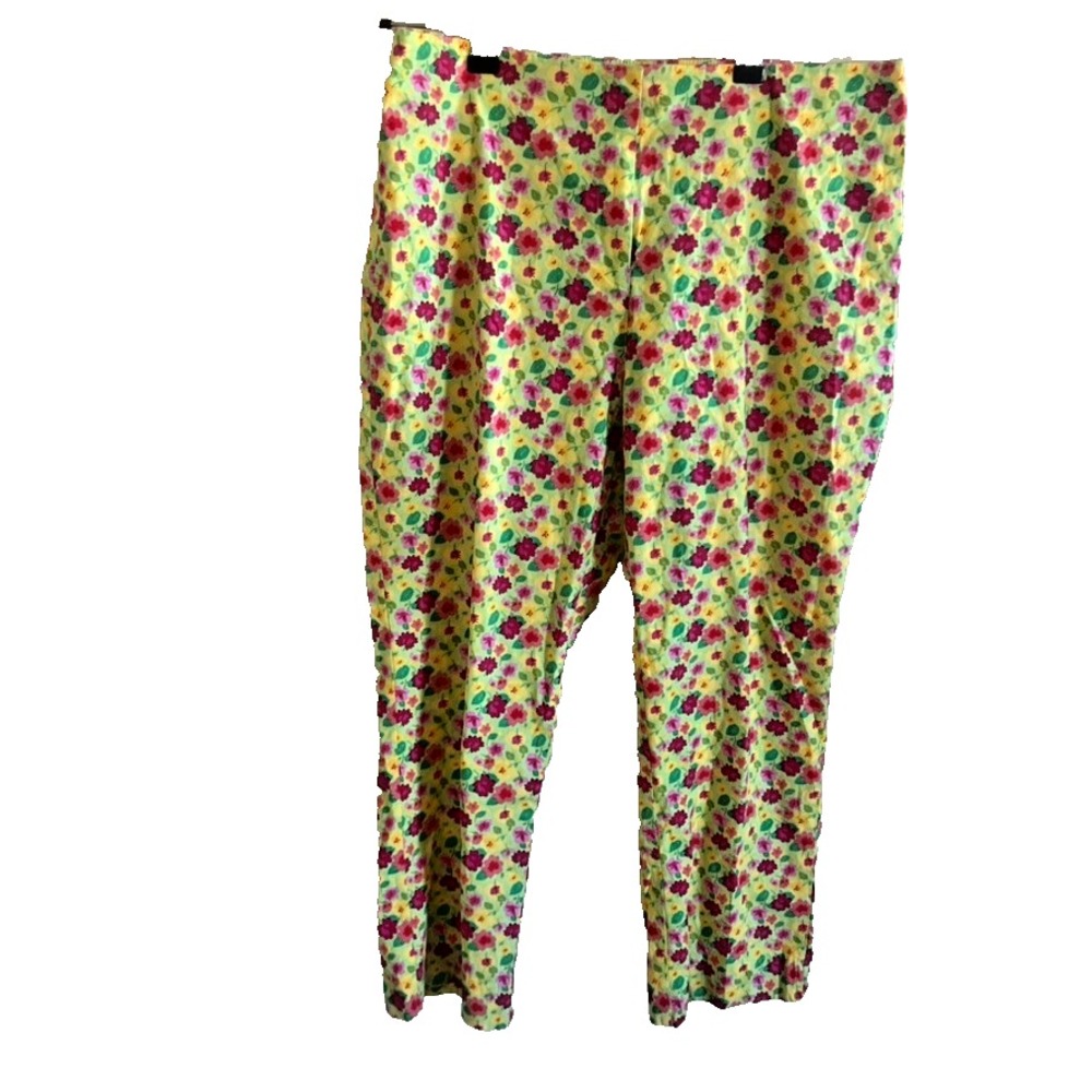 Vintage Harris Wallace Yellow Floral Print Cotton Stretch Capri‎ Pants Size 12